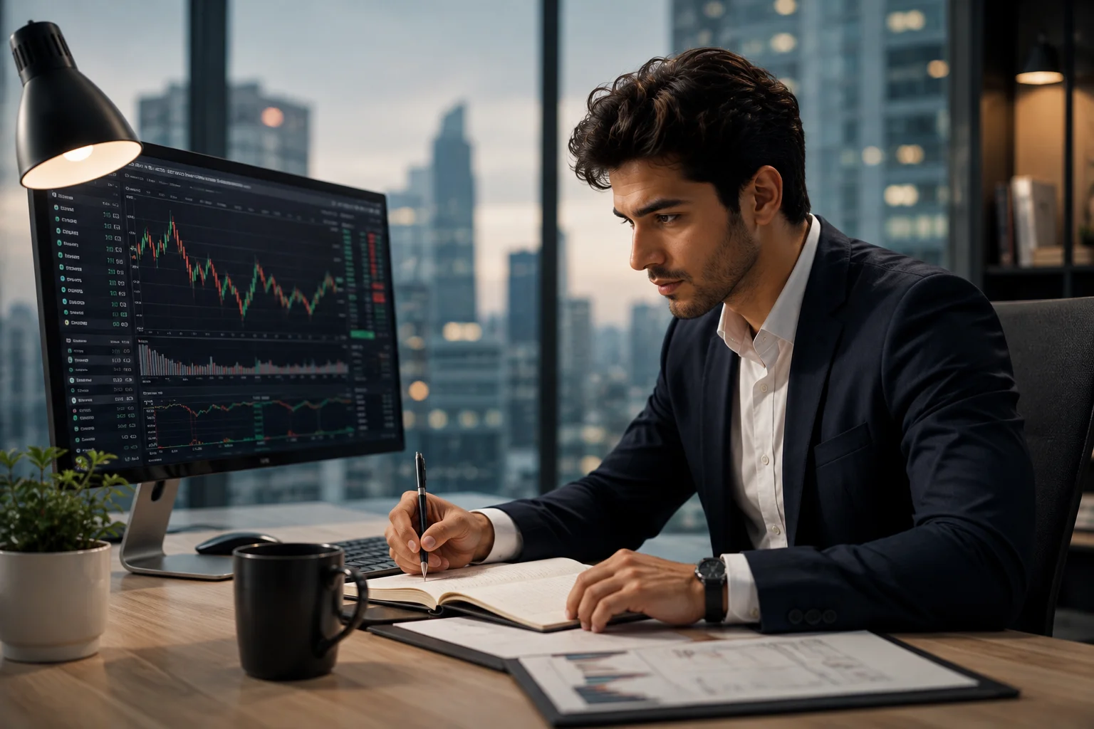 Analyste en finance devant des graphiques de marché