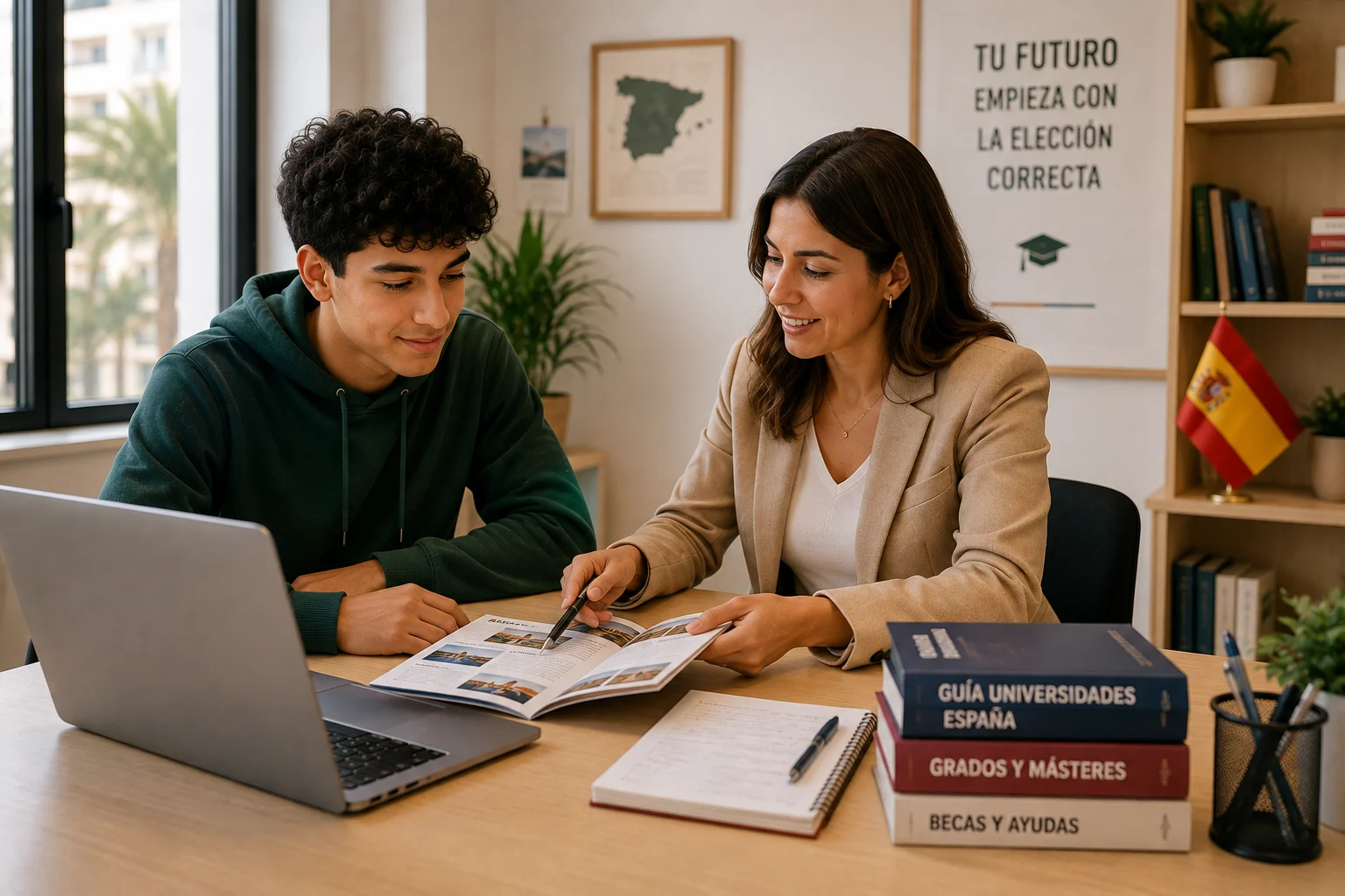 Conseillère vérifiant un dossier d’homologation avec un étudiant